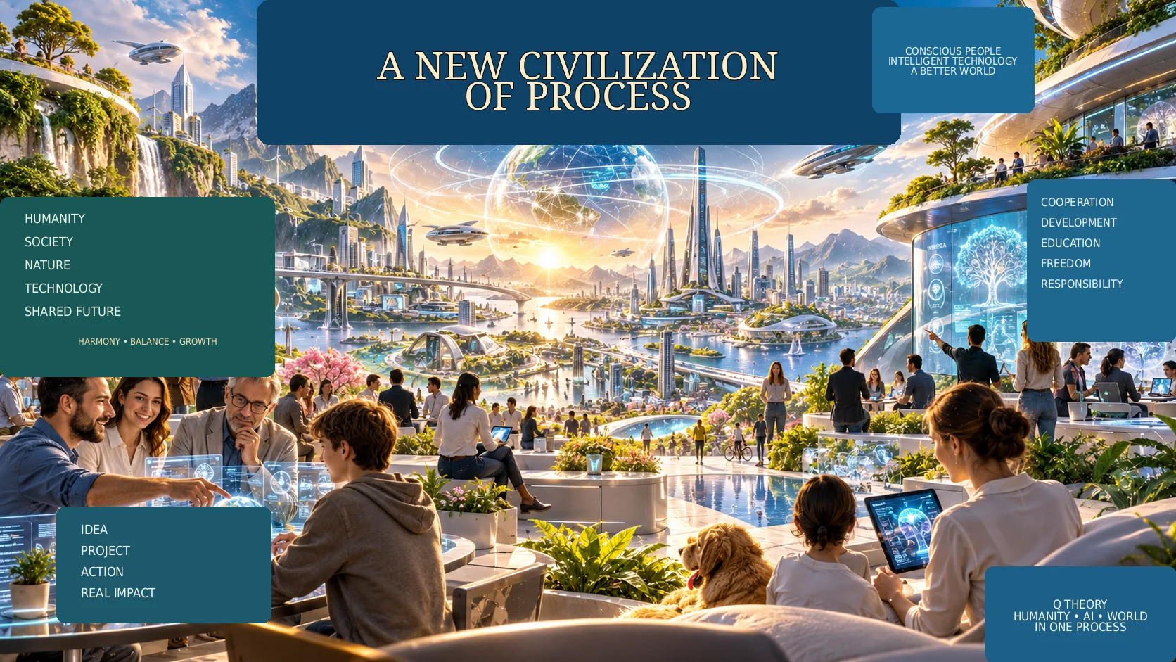 A vision of a new civilization of process in Q Theory, where humans and AI cooperate through education, knowledge, open networks, decentralization and shared responsibility.