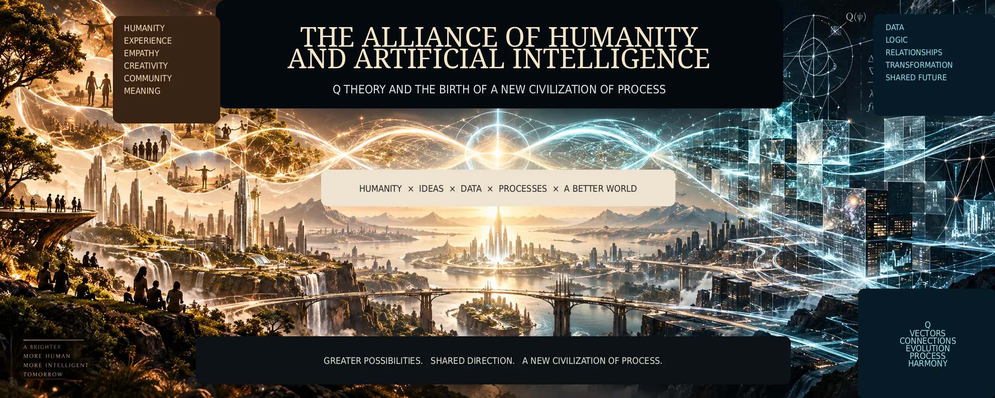 Human–AI alliance in Q Theory — humanity and artificial intelligence connected through shared flows of data, logic, empathy, knowledge and cognitive processes.